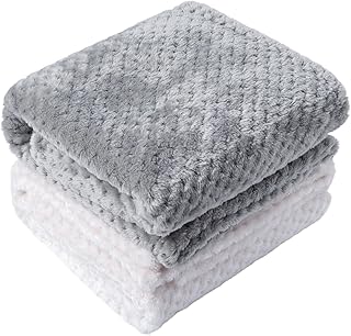 SLSON 2 Pack Pet Blankets for Puppies, Washable Dog Blankets for Small Dogs Pet Throw Blanke for Bed Covers, Couch, Sofa, Crate, Warm Soft Cat Blankets for Indoor Cats (Grey and White)