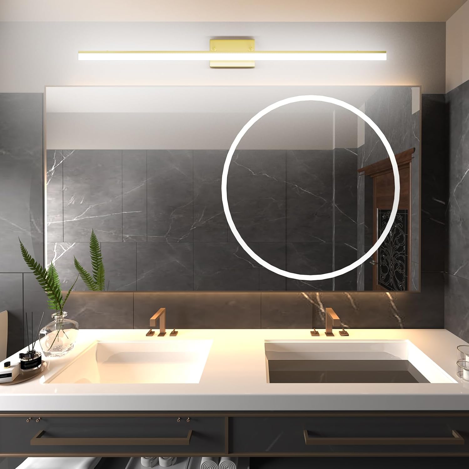 Aipsun 48inch Bathroom Vanity Light Brushed Gold Modern LED Vanity Lighting Over Mirror Adjustable Gold Wall Light for Bathroom (Cool White 5500K)
