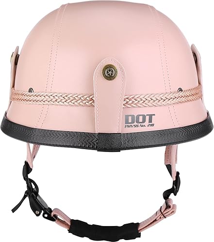 Miniatura 3 de Medio casco de motocicleta retro alemán hecho a mano de cuero de media cara hebilla de liberación rápida y gafas - aprobado por DOT