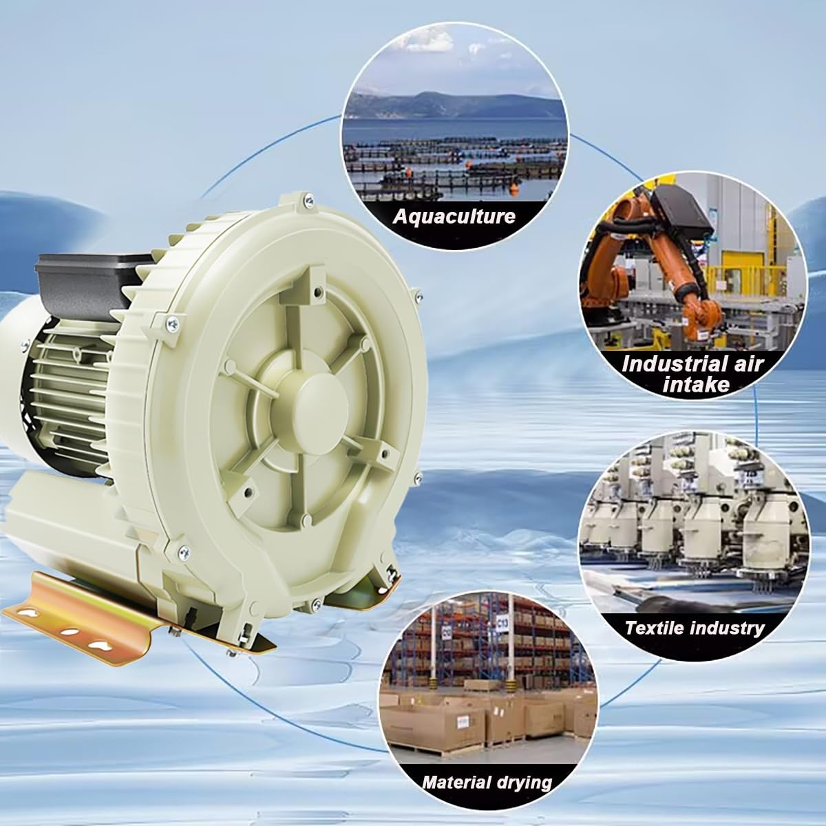 Aquaculture Vortex dmuchawa powietrza 370 W, 12 kpa, pompa komercyjna do stawu rybnego, akwarium i zbiornika na wodę, wysoka wydajność zaopatrzenia w tlen