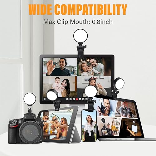Miniatura 5 de Whellen Kit de iluminación de videoconferencia con soporte de trípode, anillo de luz para selfie para monitor con clip en la computadora portátil,