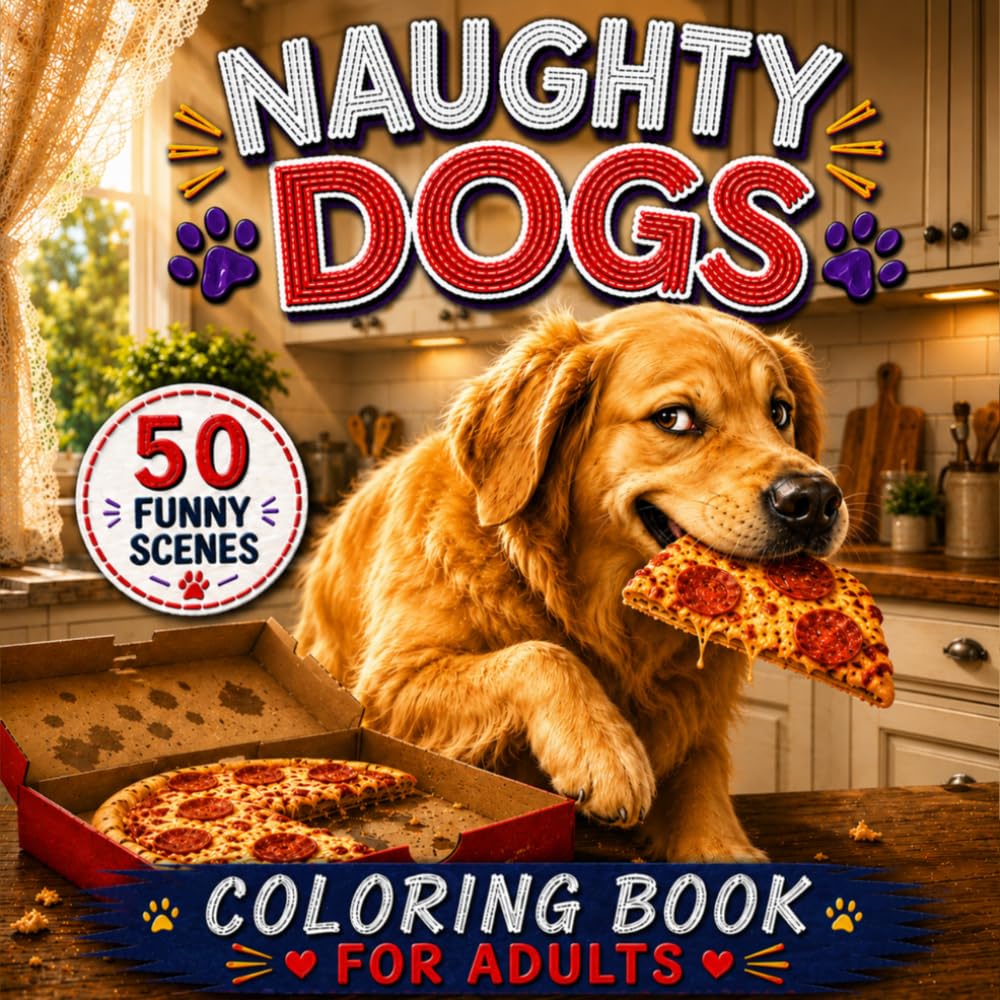 Naughty Dogs: Cozy Chaos Inside: Coloring Book for Adults with 50 Funny Dog Coloring Pages