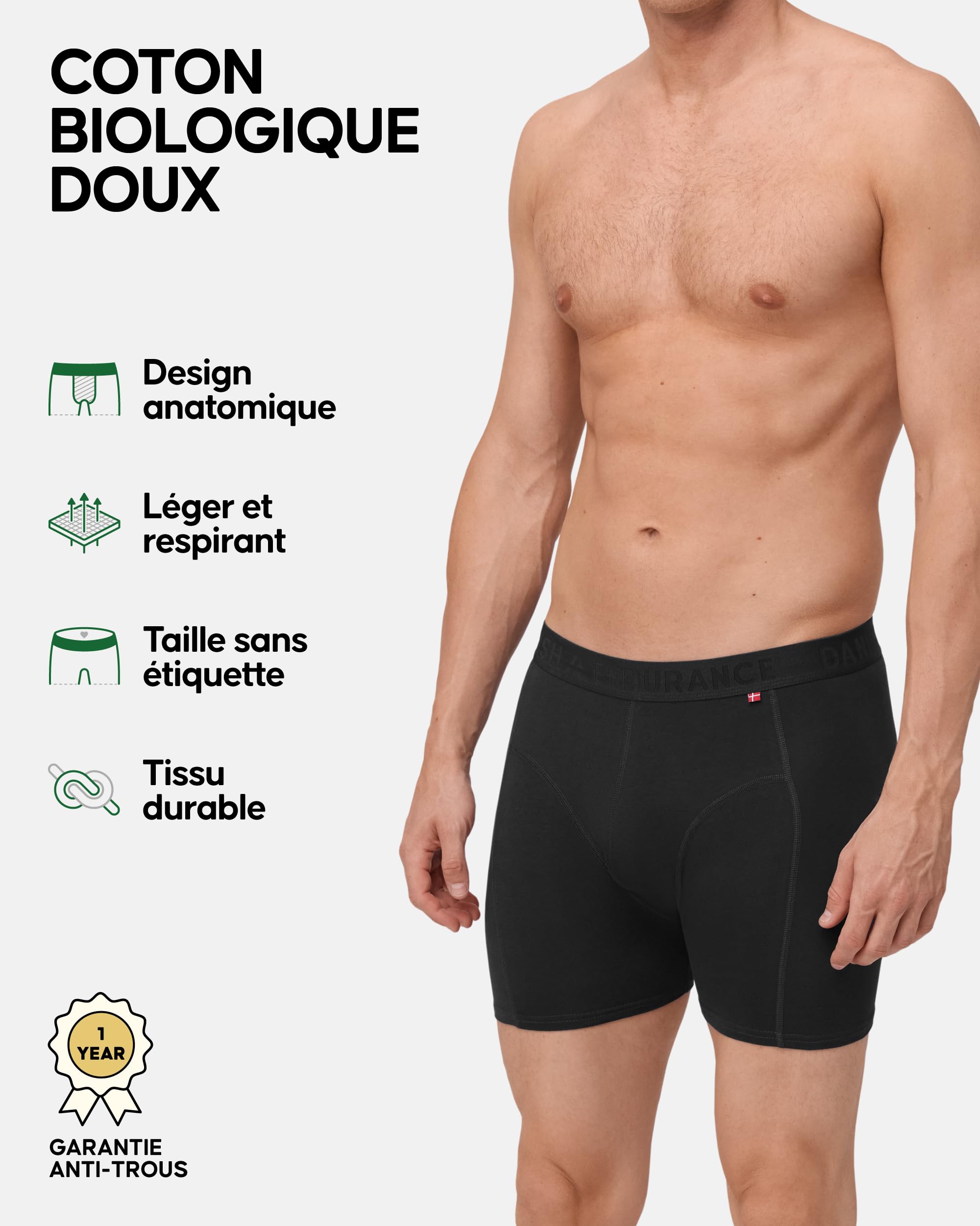 DANISH ENDURANCE Boxers en Coton Bio Ultra Doux et Respirants, Confortables, Caleçons Homme, Lot de 3 ou 6