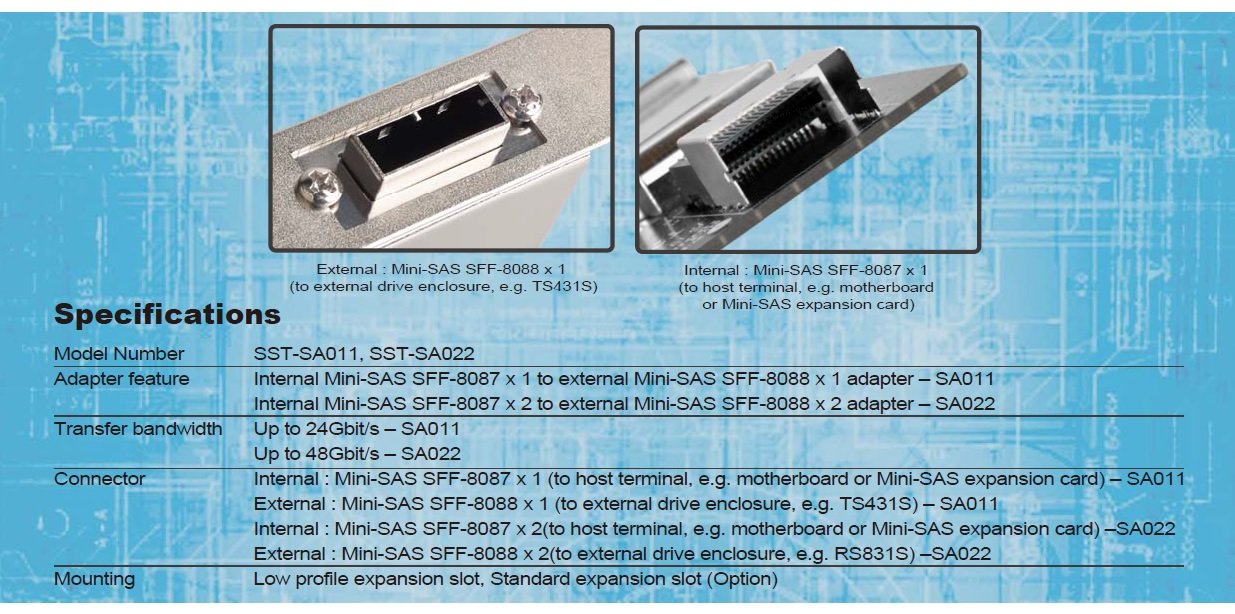 SilverStone SST-SA011 Mini SAS SFF8087 vers SFF8088 Carte PCI-E