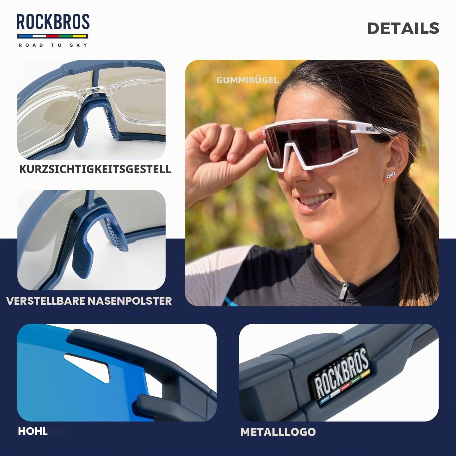 ROCKBROS Road to Sky Fahrradbrille Polarisierte UV400 Schutz TR90 Rahmen | Sonnenbrille Sportbrille Damen & Herren für Outdoor-Sports Radfahren Laufen Baseball Angeln