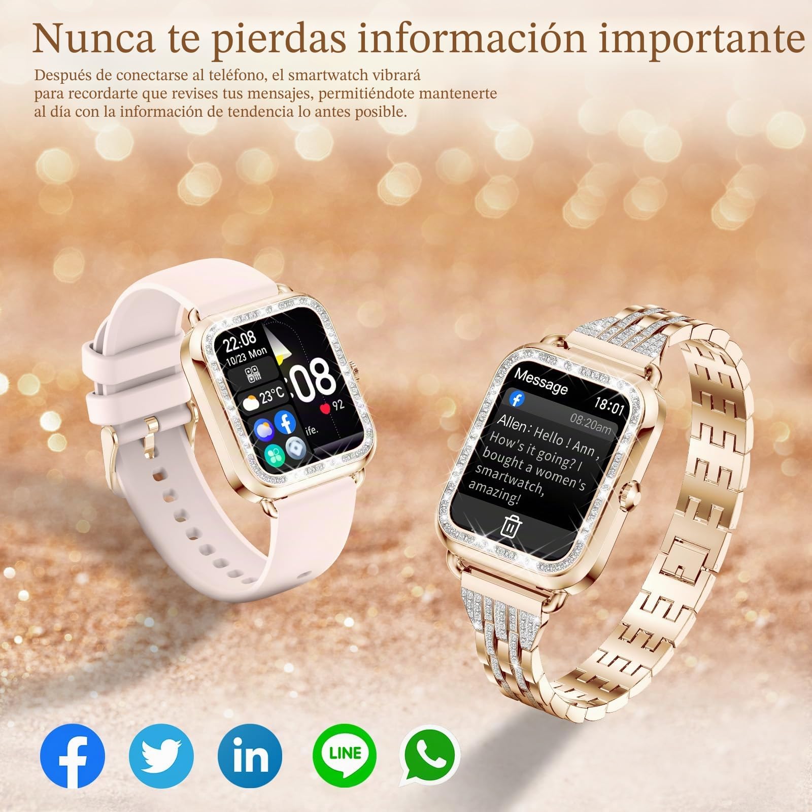 Smartwatch Mujer,Reciba y Conteste Llamadas vía Bluetooth, 1,29" Reloj Inteligente 120 Modos Deportivos,SpO2/Frecuencia Cardíaca/Sueño y Presión Arterial para Android/iOS,3 Correas