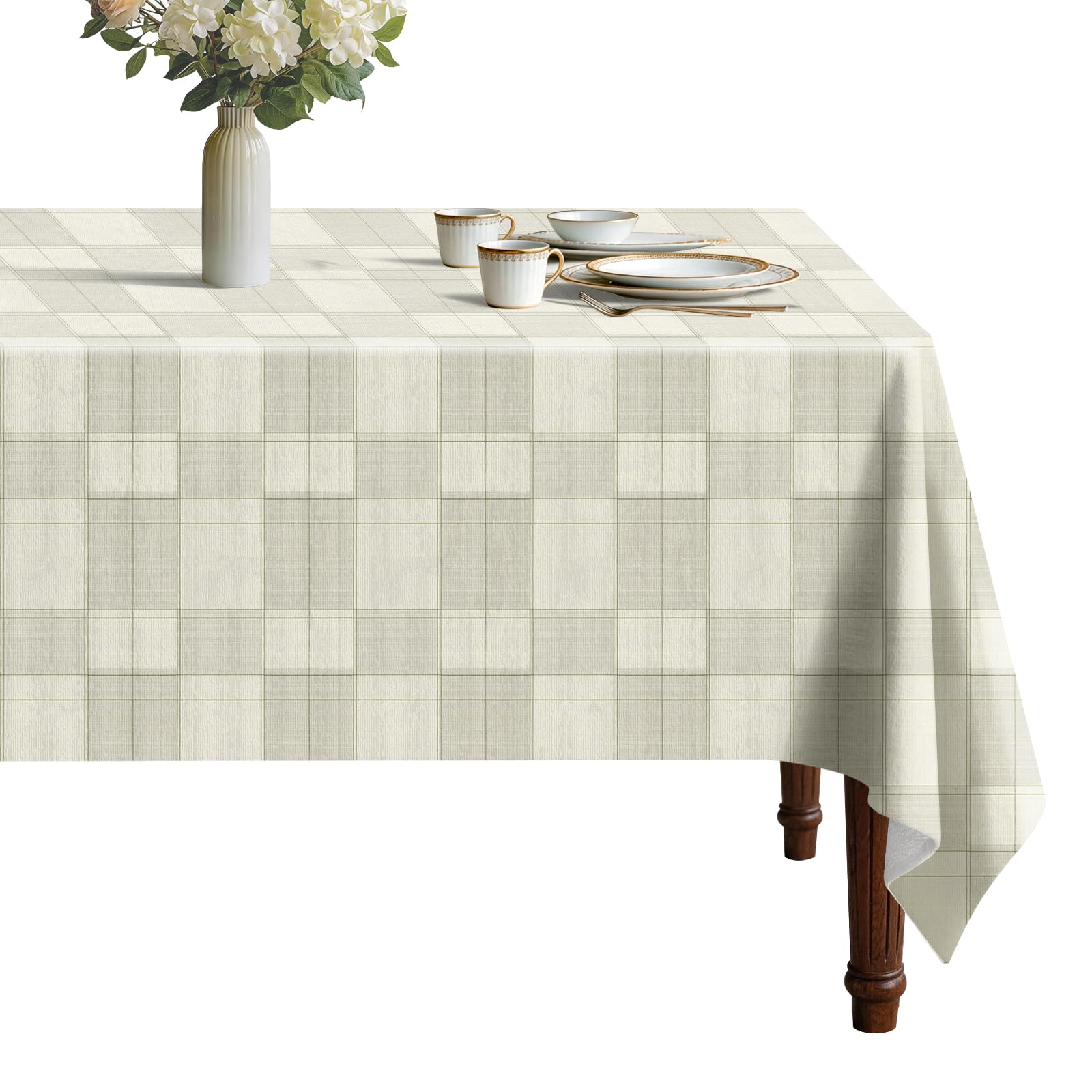 viaowan Plaid Vinyl Tablecloth with Flannel Backing for Rectangle Tables, Waterproof Stain Resistant Non-Slip Wipeable Table Cover for Kitchen Dining Picnic Party 52 x 70 Inch