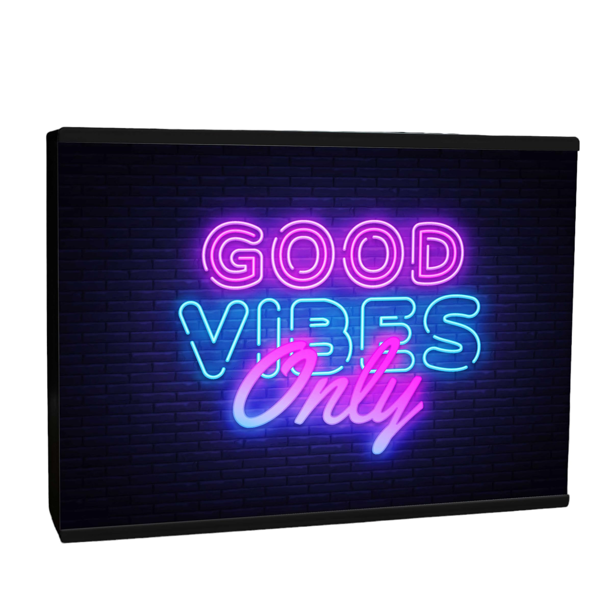Echo Three Women's Multi-Colored Light Box Room Sign Xl A4 Good Vibes | Neon Effect Good Vibes Only Display | Illuminated Positive Message Design | Flashdance Retro Pink Led Lighting | Teen Girl Décor Sign