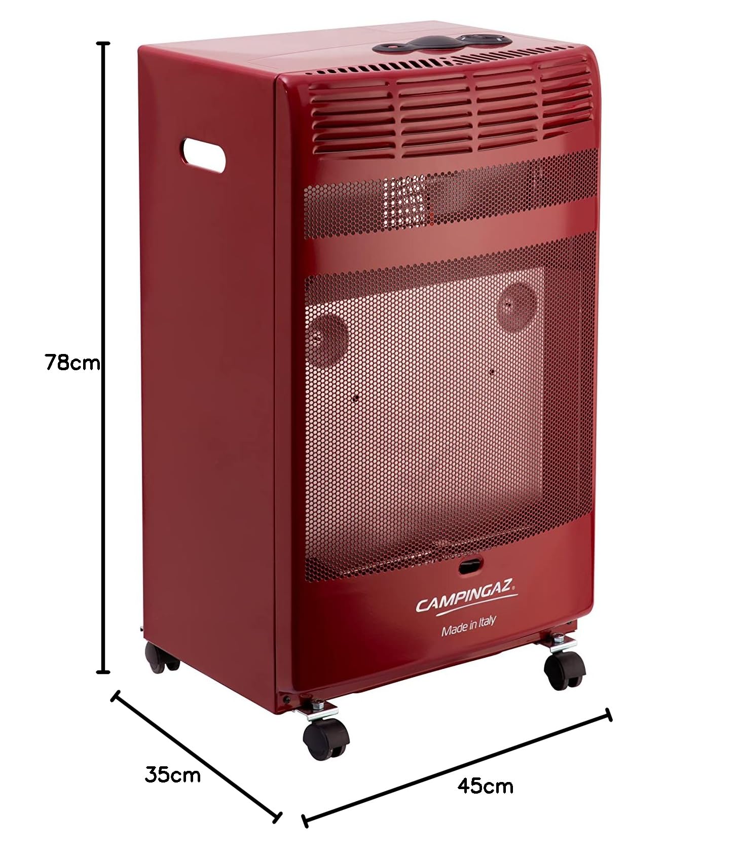 Campingaz BF 5000 Thermo-Gasheizer, Bordeaux, tragbarer Heizer mit Rädern, Katalytischer Ofen mit Piezozündung