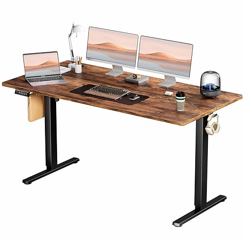 SMUG Electric Standing Desk, 63 x 24 Inch, Modern Style, Adjustable Height, 154 lbs Capacity, with Memory Presets, for Home Office, Rustic Brown - Rust Brown - 63*24