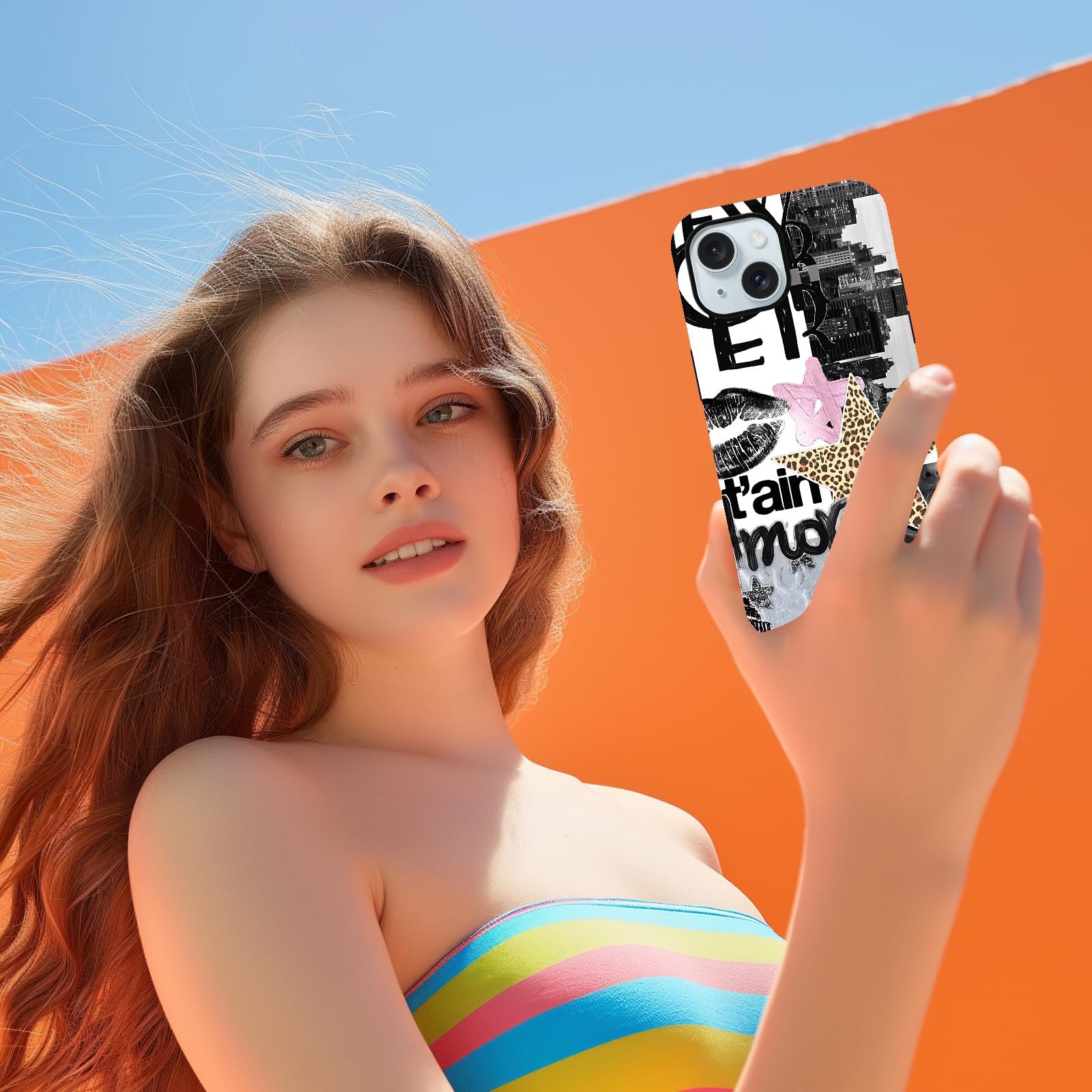 Custodia compatibile con iPhone 15, custodia protettiva ibrida a 2 strati con collage di Star Coquette, custodia protettiva antigraffio ibrida a 2 strati per ragazza, ragazzo, donne, uomo-CZ03