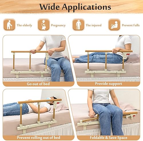 Miniatura 4 de Mybow Rieles de cama para adultos mayores, riel de asistencia lateral de la cama de seguridad, barandillas de cama debajo del colchón, Barandillas