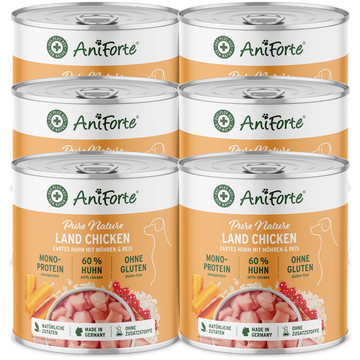 AniForte Hundefutter Nass LandChicken 6 x 800g – Nassfutter für Hunde, Frisches Huhn mit Gemüse & Früchten, hoher Fleischanteil, Natürliches Hundenassfutter glutenfrei