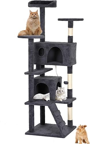 Vista 118 de BestPet Torre de árbol para gatos de 54 pulgadas Beige Resistente y fácil de montar, centro de actividades de varios niveles con postes