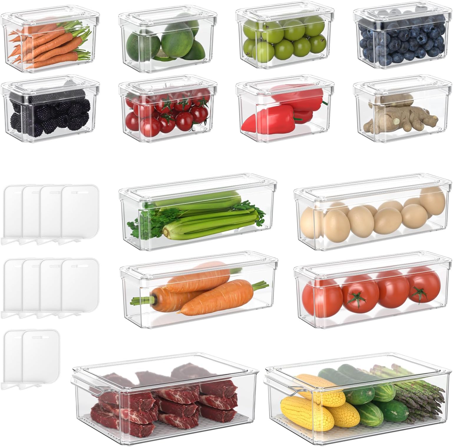 Fridge Organizers and Storage - 14 Pack Clear Refrigerator Organizer Bins with Lid, 3 Size Stackable Fridge Organization, Fruit Container for Refrigerator, Keep Egg Grape Tomatoes Etc Fresh