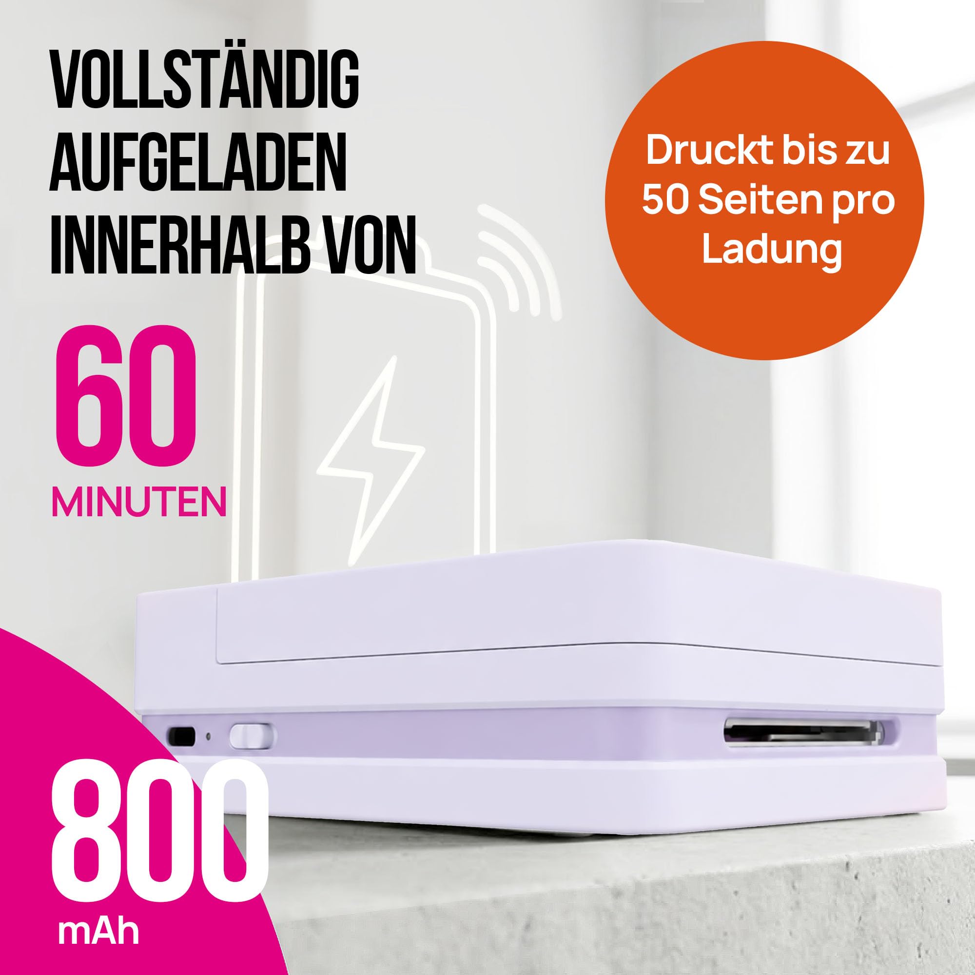 Nelko PP01 Tragbarer Fotodrucker, 100 Blatt Selbstklebendes Fotopapier,Lila | Tintenstrahl-Aufkleberdrucker kompatibel mit iOS/Android mit Bearbeitungs-App, Ideal für Partys, Reisen und Bullet Journals