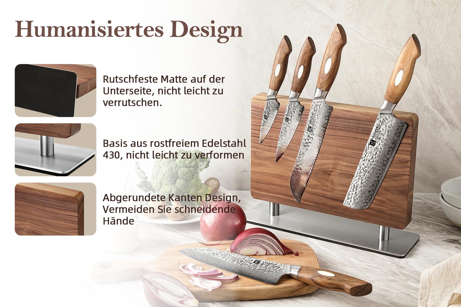 XINZUO Walnussholz Messerblock Magnetisch -Doppelseitig erhältlich -Messerhalter Magnetischer Ohne Messer -Doppelseitiger Starker Magnet Messerhalter für Küche -Leicht zu reinigen -mit Geschenkbox