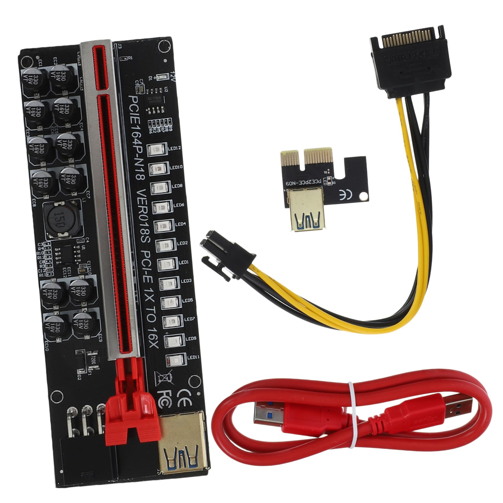 Mikikit 1set Pcie Riser to Gpu Extension Cable for Mining Features Connectors Solid Capacitors Power Supply Easy Installation Compatible Graphics Cards