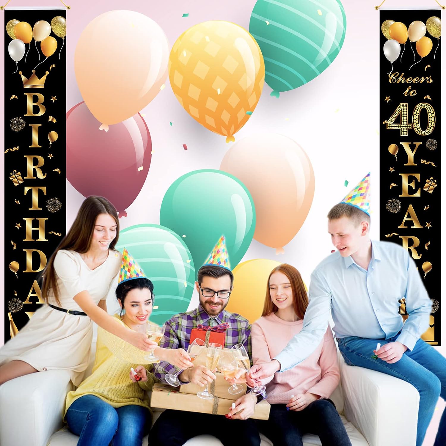 Happy 40th Birthday Door Banner Party Decorations,Black Gold Fabric 40th Birthday Door Porch Sign Banner for boys Girls Women Men 40 Years Old Birthday.Party Indoor Outdoor Decor Supplies - Image 4