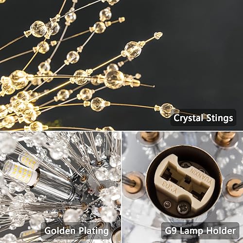 Miniatura 7 de Candelabros modernos de fuegos artificiales, diente de león, Sputnik, lámpara colgante de cristal cromado, para cocina, isla, comedor, dormitorio,