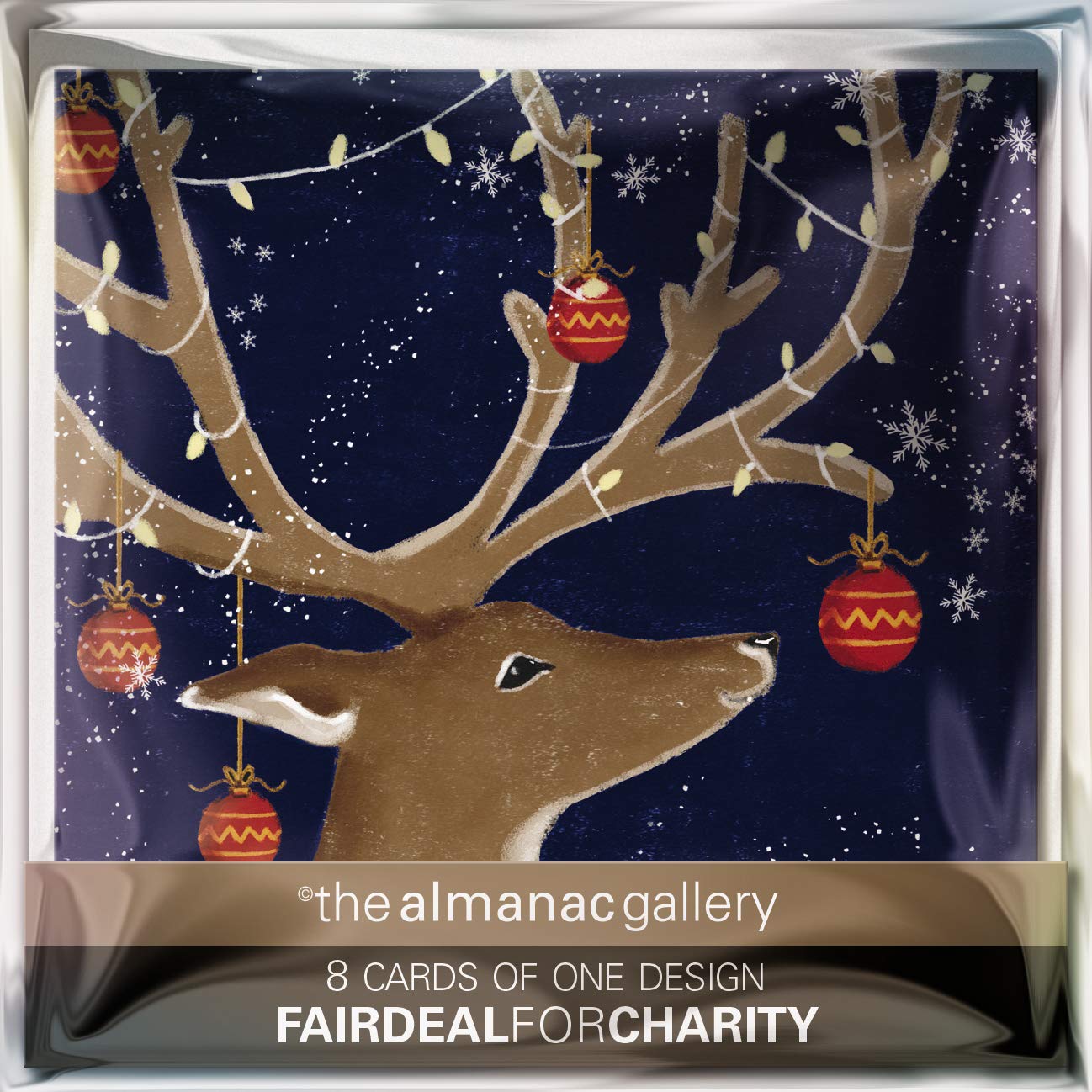 Pack of 8 Decorated Deer Mini Charity Christmas Cards Multiple Charities ASCX0281, Naturalistic/Earthy, 10cm x 10cm - Image 3