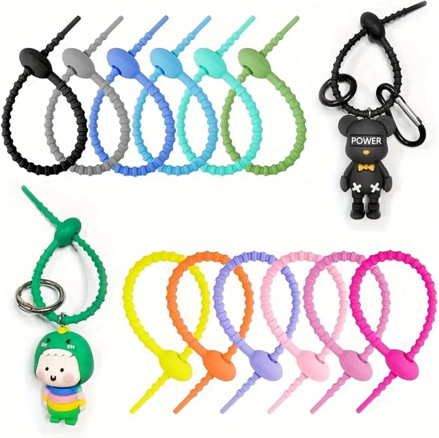 30-Pack Reusable Silicone Cable Ties – Multifunctional Organizer with Zipper, Twist & Clip Features for Wires, Food Storage & Headphones – Durable, Flexible, and User-Friendly