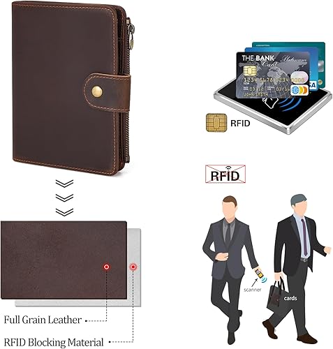 Miniatura 9 de Polare - Soporte para pasaporte de viaje de cuero de grano completo con bolsillo con cremallera YKK, funda para pasaporte, bloqueo RFID, cartera