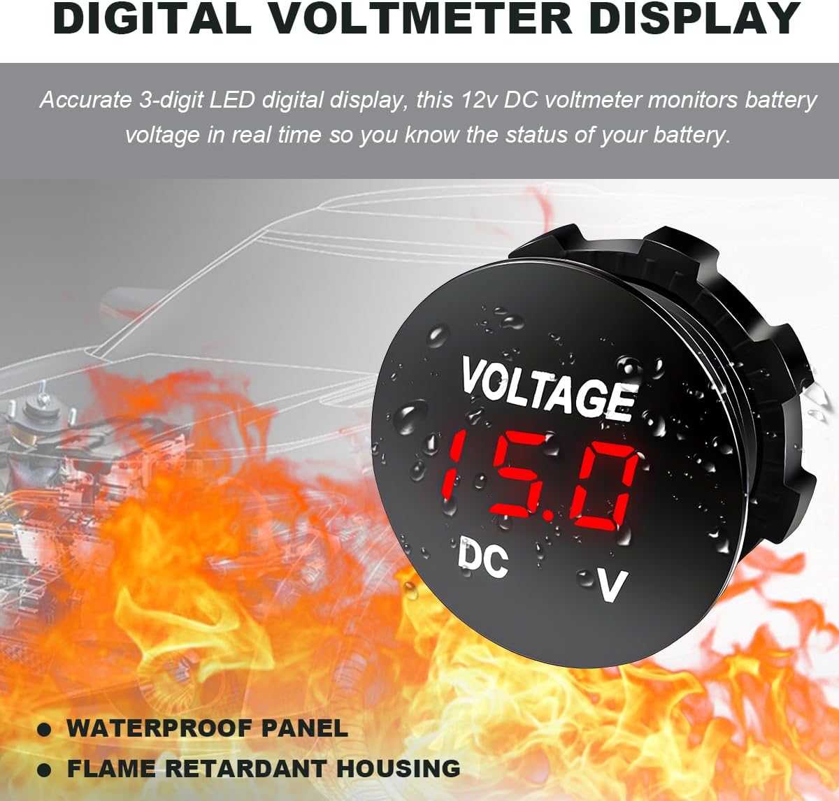 DC 12V 24 V Voltmeter Gauge, Car LED Digital Display Round Panel Voltage Gauge Meter, Waterproof Mini Volt Tester Battery Monitor Indicator for Car Truck Marine Boat (Red) image 5