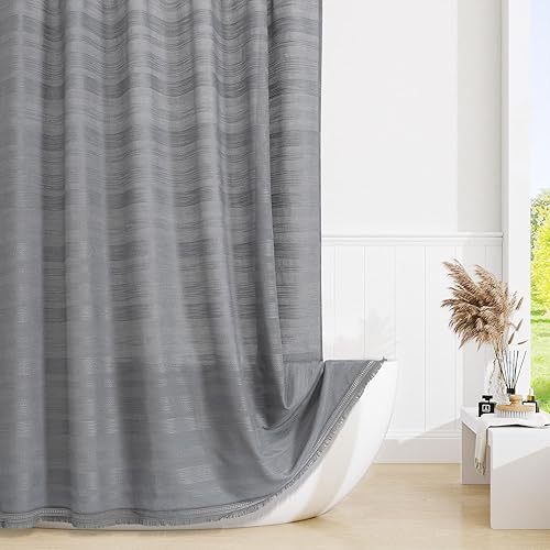 Miniatura 15 de Juego de Cortina de Ducha Boho Granja con Borla, Juego de Cortina de Ducha de Lino Bohemio Francés Country Chic para Baño, Cortina de Ducha Moderna