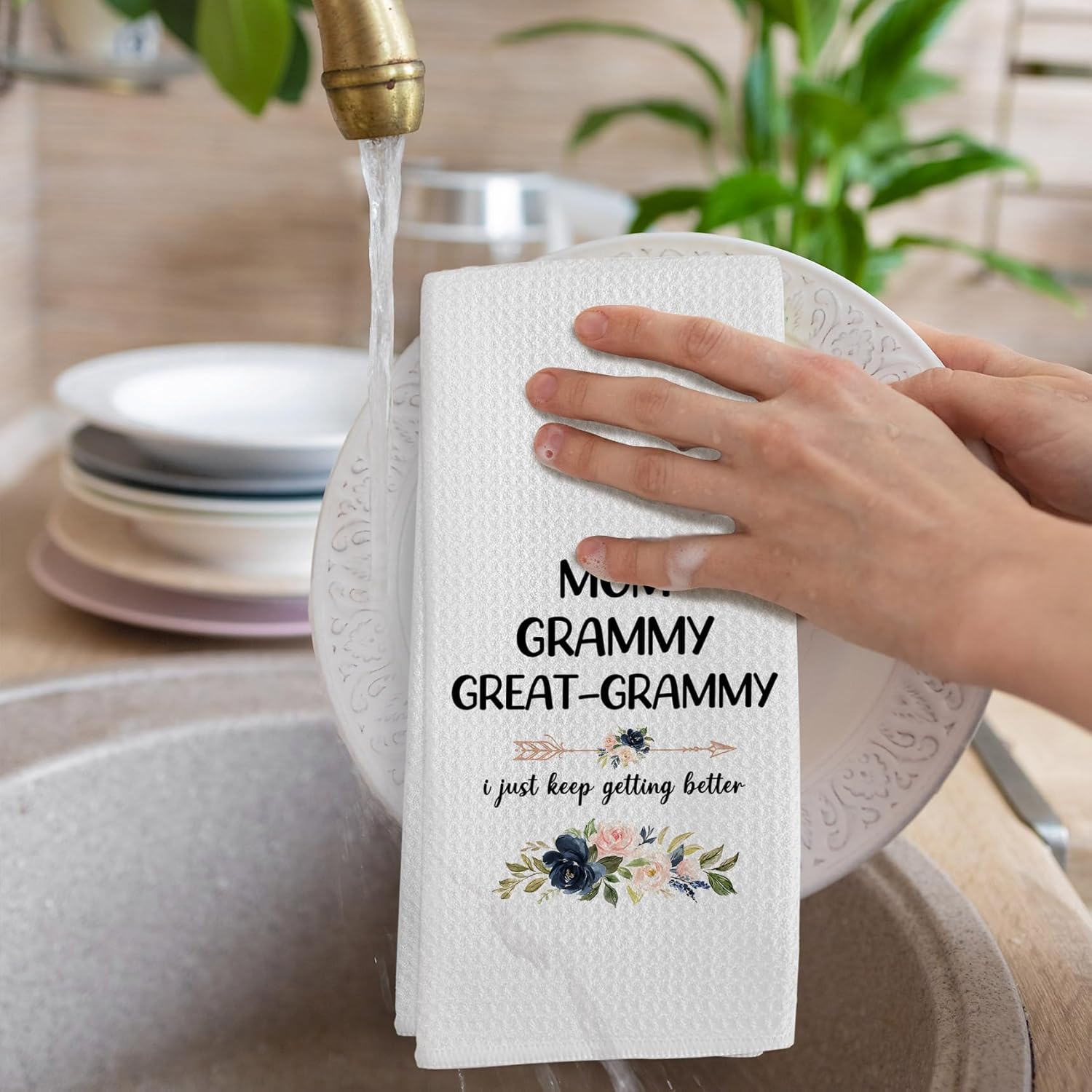 Great Grammy Floral Gifts Kitchen Towels, Grammy Dish Towels, Mom Gifts for Mothers Day Birthday, Grandma Decorative Hand Towel Tea Towel for Bathroom, 16x24 Inches - Image 4