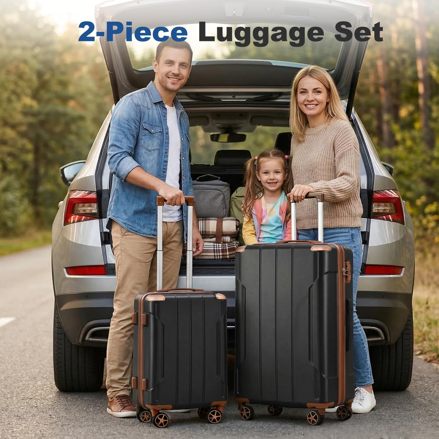 2 Piece Luggage Sets with Spinner Wheels, Hardside Expandable Luggage, Hardshell Carry on Suitcase and Lightweight 28 inch Checked Luggage for Travel Men Women (Black Brown)