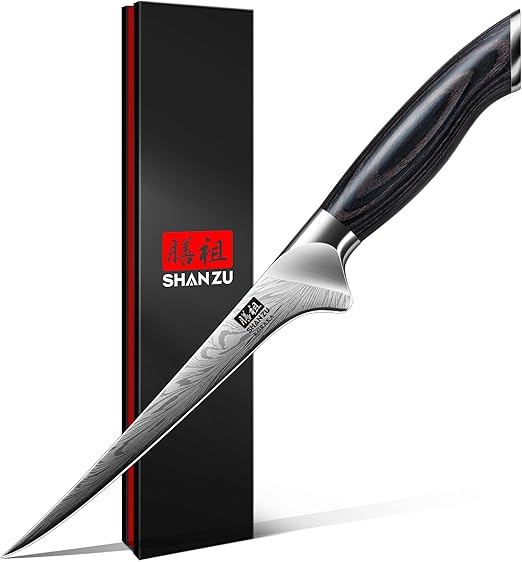 SHAN ZU Fillet Knife 7 Inch, Powder Steel Boning Knife High Carbon Japanese Filleting Knives, Ultra Sharp Deboning Knives for Meat Cutting, Fish Knives with Ergonomic Pakkawood Handle