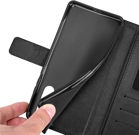 TECHGEAR Compatible with Huawei P30 Pro Leather Wallet Case, Flip Protective Case Cover with Card Slots, Kickstand and Wrist Strap - Black PU Leather fit Huawei P30 Pro