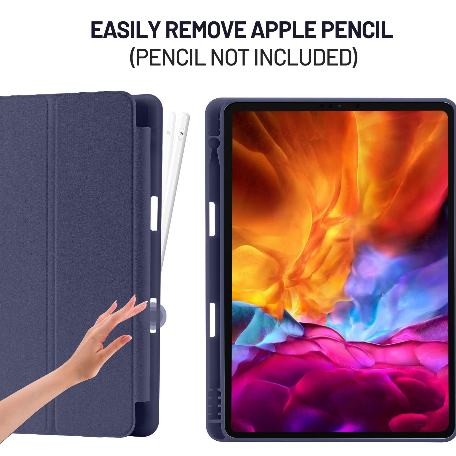 Custodia Cover Compatibile con iPad 9 8 7 Generazione (10.2 Pollici, 2021/2020/2019), Supporta la Carica di Pencil 2nd Gen, Auto Sveglia/Sonno (Blu Scuro)