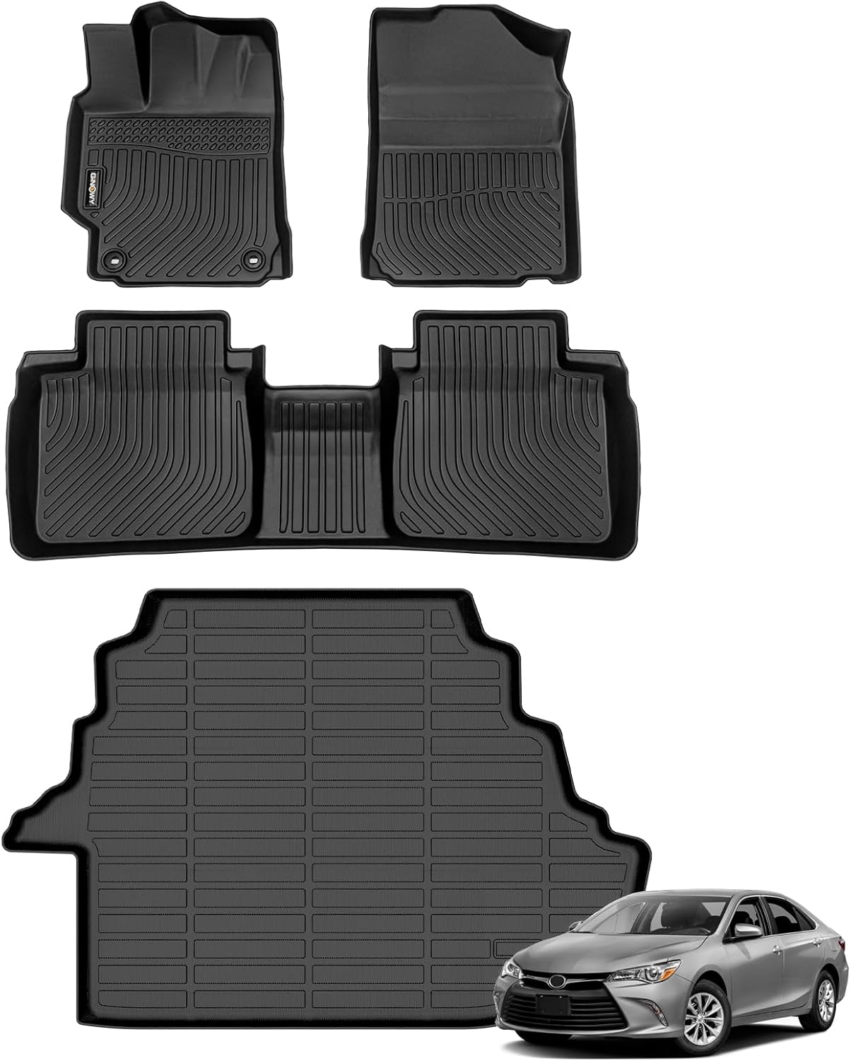GINOWY-Floor Mats & Cargo Liner for Toyota Camry 2007-2011(Petrol Models), Camry CE?SE?LE?XLE All Weather Car Mats for Camry, Cargo Mat Trunk Mat for Camry Accessories Car Mats