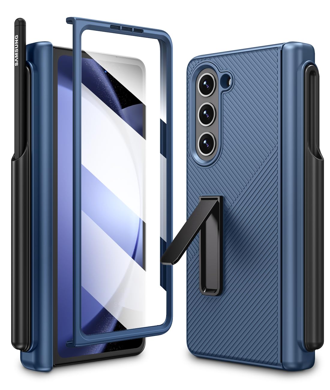 Photo 1 of Caka Case for Galaxy Z Fold 5 Case with S Pen Holder & Screen Protector & Kickstand & Hinge Protection 360 Military Grade Shockproof Phone Cover for Samsung Galaxy Z Fold 5 - Blue