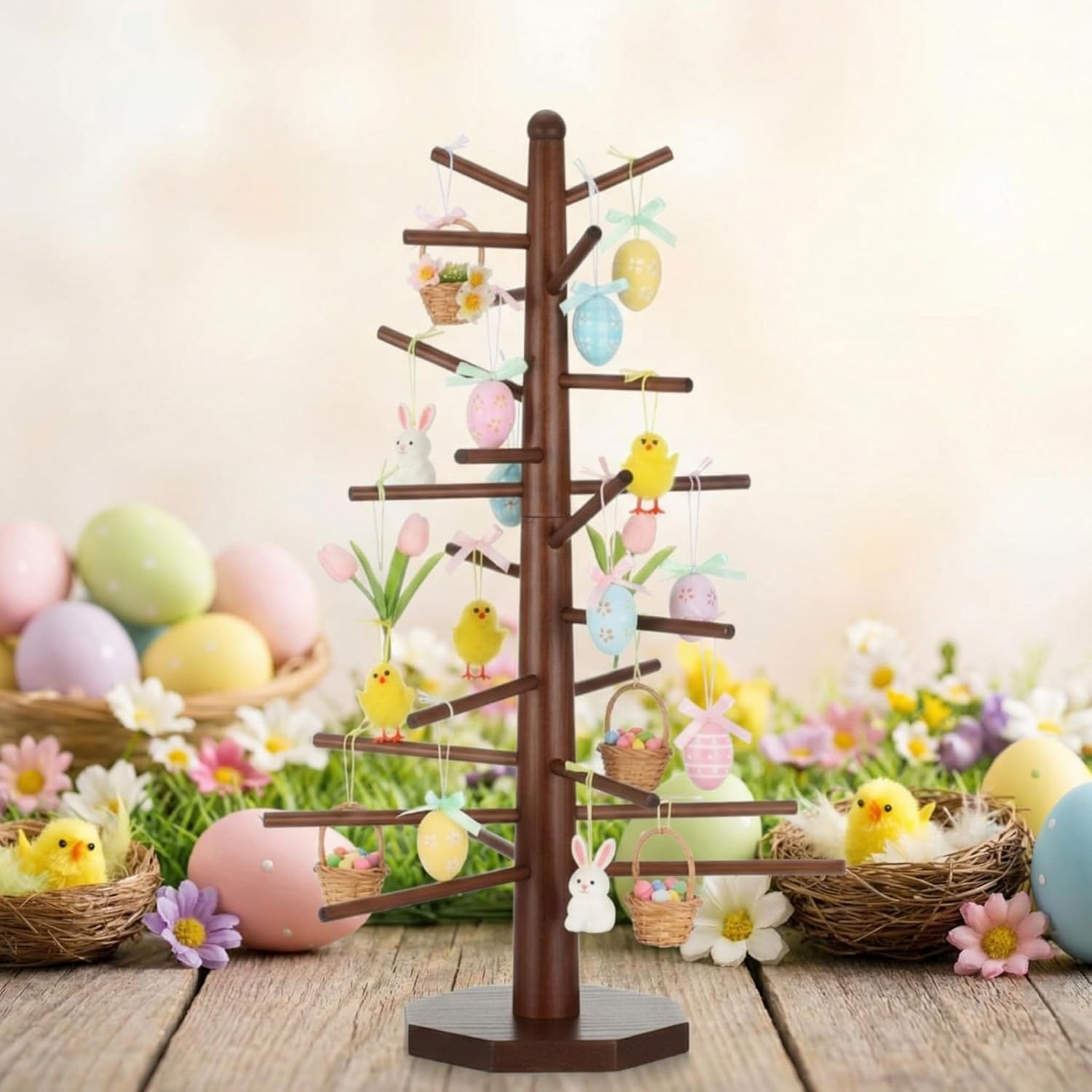 Leinuosen Wood Tree Ornament Display for Table 27.5'' Ornament Tree Display Stand with Arms Artificial Trees Tabletop Centerpieces for Christmas Valentine's Day Easter Wedding Holiday Party Decor