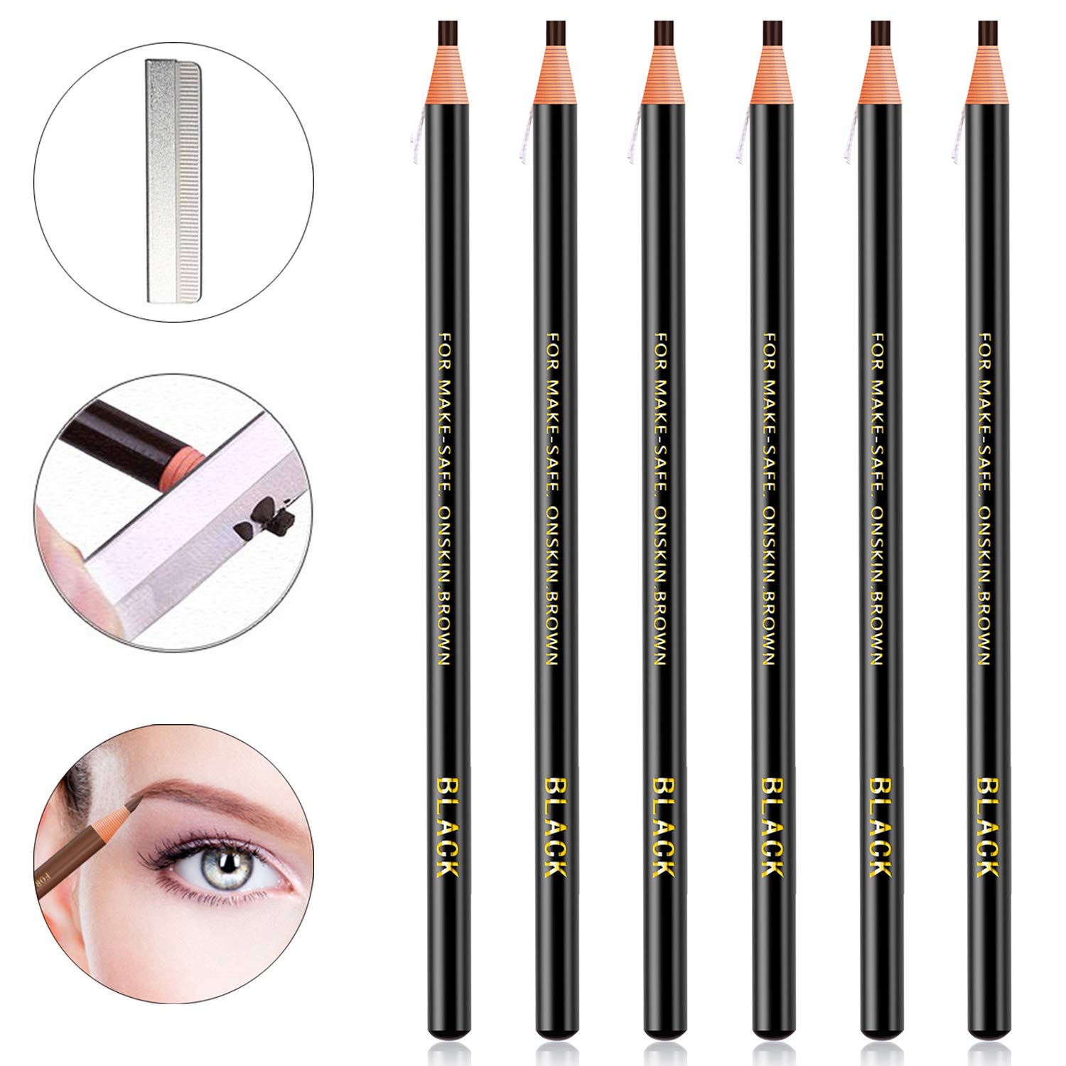 Waterproof Eyebrows Pencil Tattoo Makeup And Microblading Supplies Kit-Permanent Eye Brow Liners In 5 Colors Waterproof Eyebrow Pencils Peel - Brow Pencil Set For Marking (6 Black) : Beauty & Personal Care