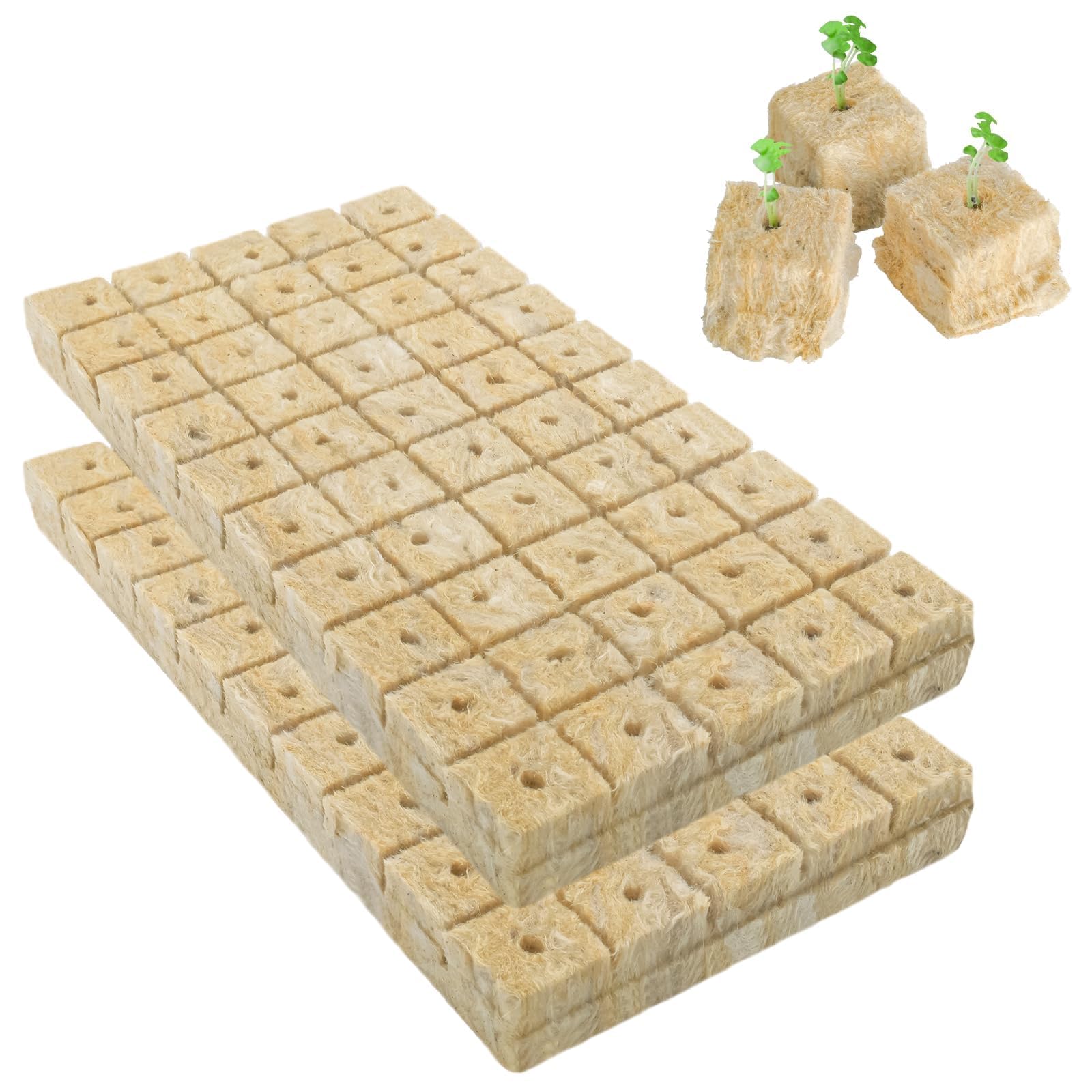 TOMULE Rockwool Cubes for Hydroponics 1 Inch,Rock Wool Planting Cubes Tower Garden Soil,Rock Wool for Hydroponic Growing Starter (2 Sheet, 100 Plugs Total)