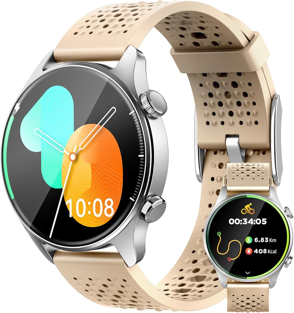 Fitness Watches Men Women with GPS Heart Rate/Sleep Monitor Smart Watch 1.43" AMOLED Touchsreen, 3ATM Waterproof 100+ Modes [Fitness/Meditation] Workout Watch Compatible with Android iOS, Yellow : Electronics