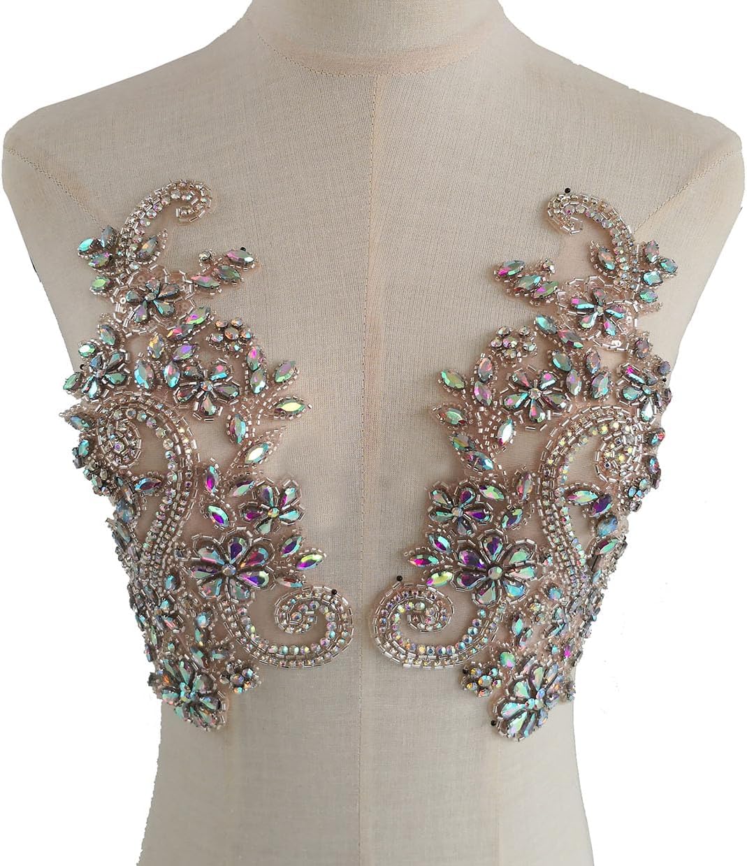 Jenniferwu Handmade Beaded Appliques Embroidered Glass Rhinestone Lace Beaded Apnplique with Sequins Trim lace Patches for Wedding Evening Dress DIY Manual Accessories HB001-NAB