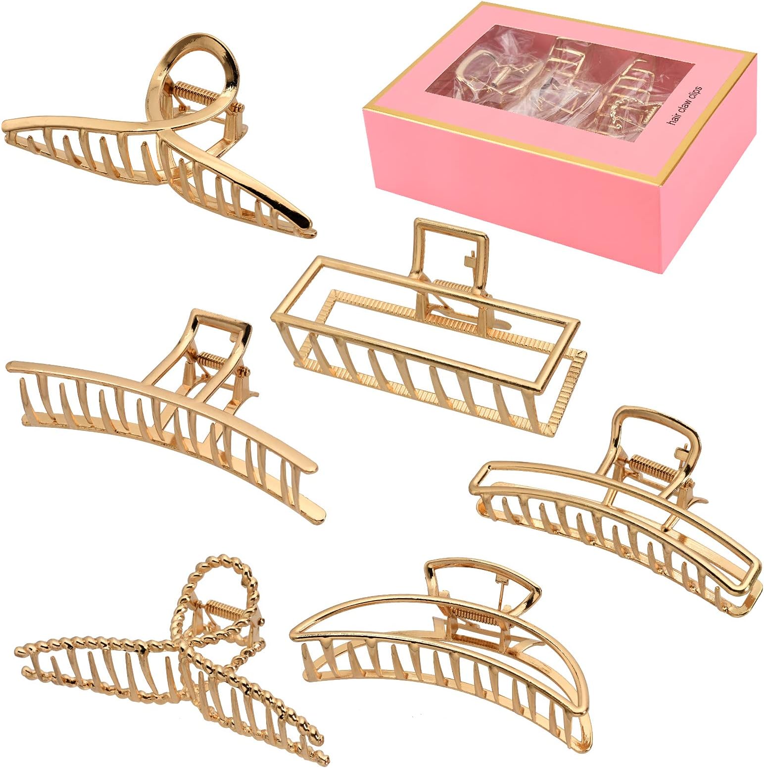 LUKACY 6 Pack Gold Metal Hair Clips - 4 Inch Large Jaw Clips for Women, Strong Hold Hair Claws for Thick or Thin Hair, Fashion Hair Accessories for Styling