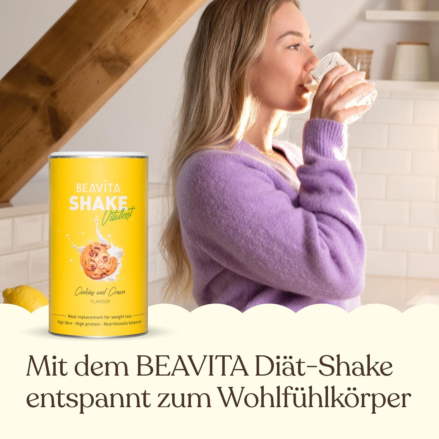 BEAVITA Vitalkost Diät-Shake Cookies and Cream (2x572g) Abnehmen* - vitamin-und nährstoffreicher Mahlzeitersatz mit Eiweiss Protein Pulver - Protein shake zum abnehmen