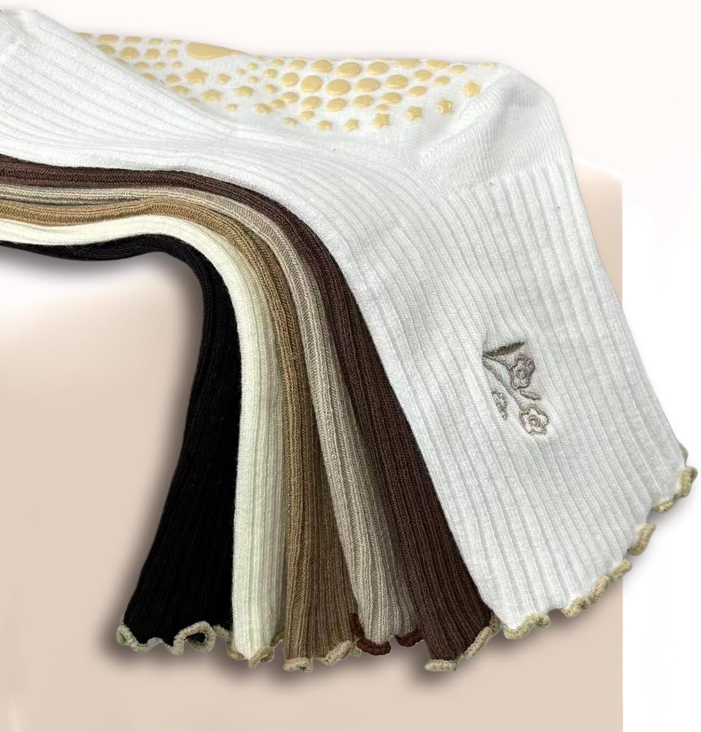 3 Pairs Cute Pilates Grip Socks for Women, Ruffle Yoga Non Slip Barre Socks for Workout & Dance - Image 2