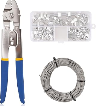 1/16IN 66FT Wire Rope Crimping Tool with 150pcs Aluminum Crimp Sleeves | Stainless Steel Wire Rope Kit up to 2.2mm, Steel Cable Crimping Tool for Railings, Crafts Cables Wire and Marine Fishing Line