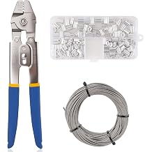 Wire Rope Crimping Tool, 1/16IN 66FT Stainless Steel Wire Rope Kit up to 2.2mm with 150pcs Aluminum Crimp Sleeves, Steel Cable Crimping Tool for Railings, Crafts Cables Wires and Marine Fishing Lines