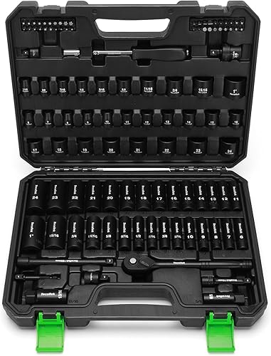 Miniatura 10 de Juego de llaves de vaso Dr. Impact de 1/4 y 3/8 pulgadas, juego de llaves de vaso de 189 piezas, juego completo métrico y SAE, CR-V, enchufe