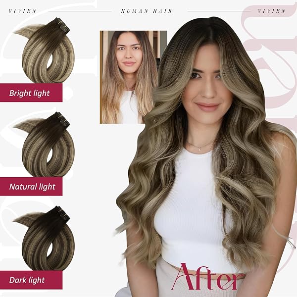 Vivien Human Hair Extensions Clip in Ombre Chocolate Brown to Caramel Brown Remy Clip in Hair Extensions 16 Inch #4/27/4 5Pcs 80g - 5