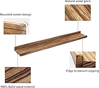 Vista 8 de PHOENANCEE Juego de 4 estantes flotantes largos de 36 pulgadas, estantes de madera para pared con repisa, marcos de fotos rústicos para sala