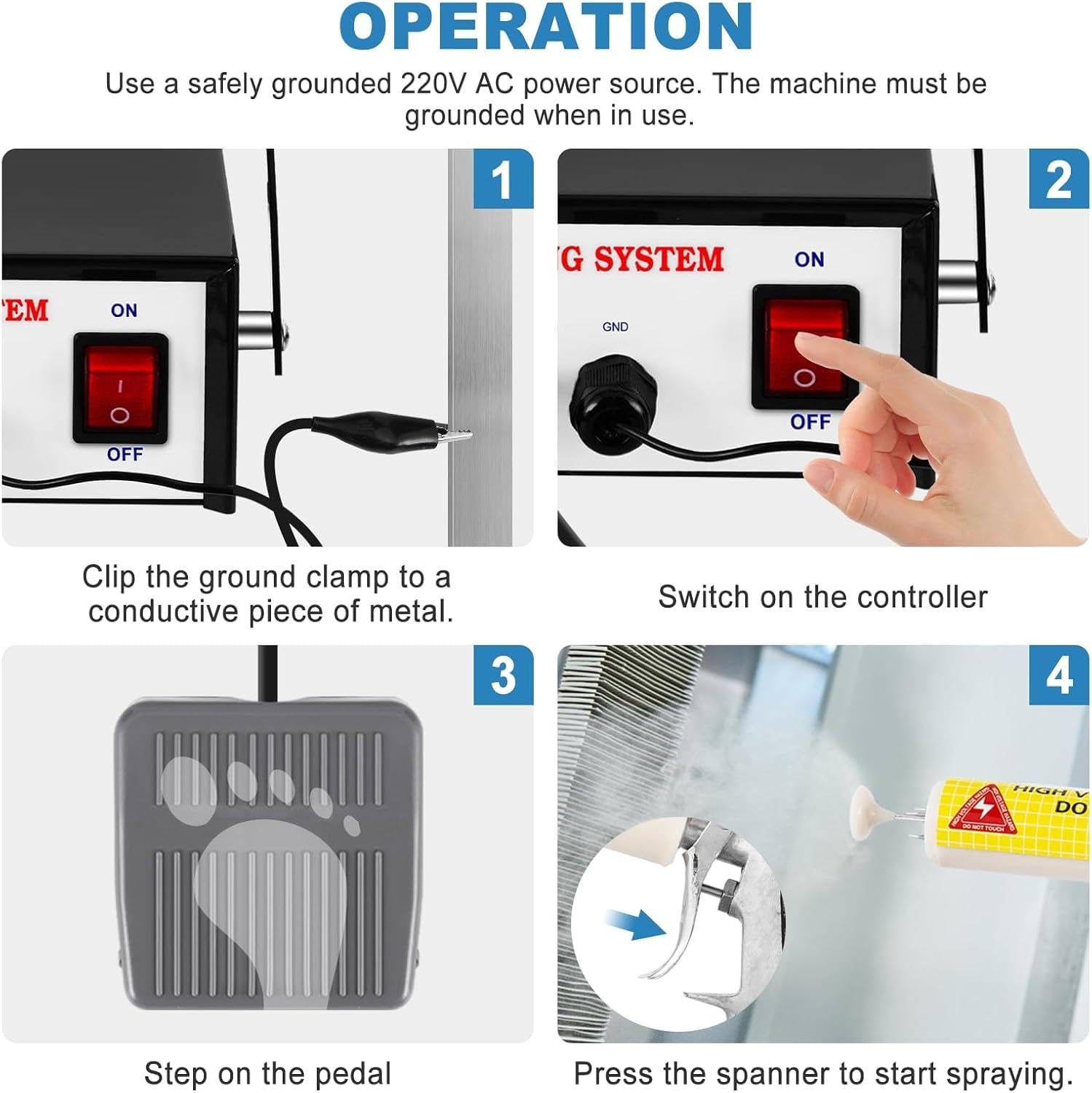 Pistola de Pintura portátil para Recubrimiento en Polvo, Kits de Recubrimiento en Polvo electrostático, Ajustable en 5 etapas, para pulverizar Barcos, Puentes y Productos de ferretería